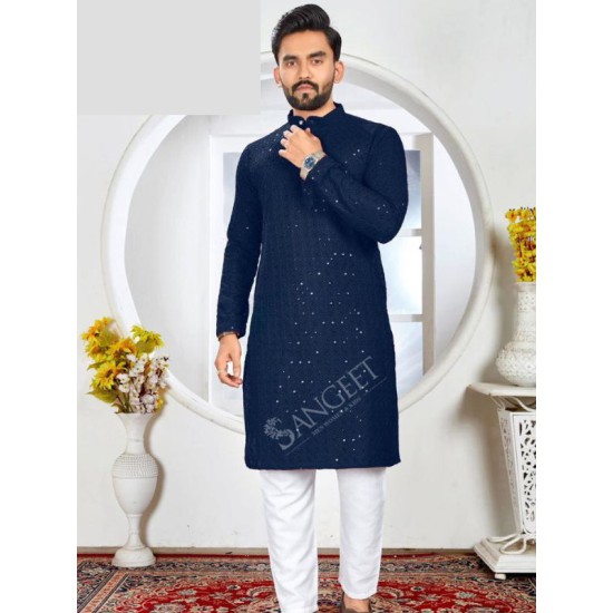 Rayon Chicken Sifli Sequence Designer Men Kurta with Pajama