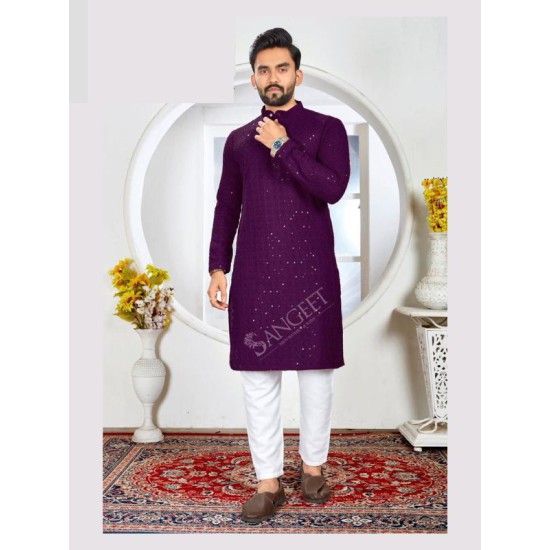 Rayon Chicken Sifli Sequence Designer Men Kurta with Pajama