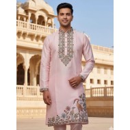 Soft Silk Embroidery Men's Kurta with Pant Set