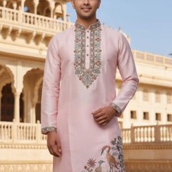 Soft Silk Embroidery Men's Kurta with Pant Set