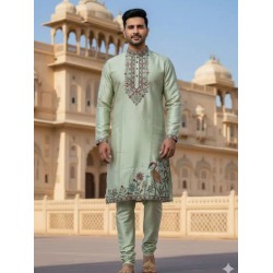 Soft Silk Embroidery Men's Kurta with Pant Set