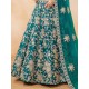 Art Silk Heavy Embroidery Designer Teal Blue Lehenga Choli Readymade