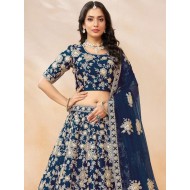 Dark Blue Art Silk Embroidery Designer Lehenga Choli Readymade