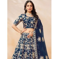 Dark Blue Art Silk Embroidery Designer Lehenga Choli Readymade