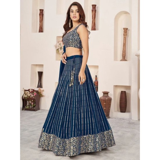 Dark Blue Sequins Designer Wedding Lehenga Choli Readymade