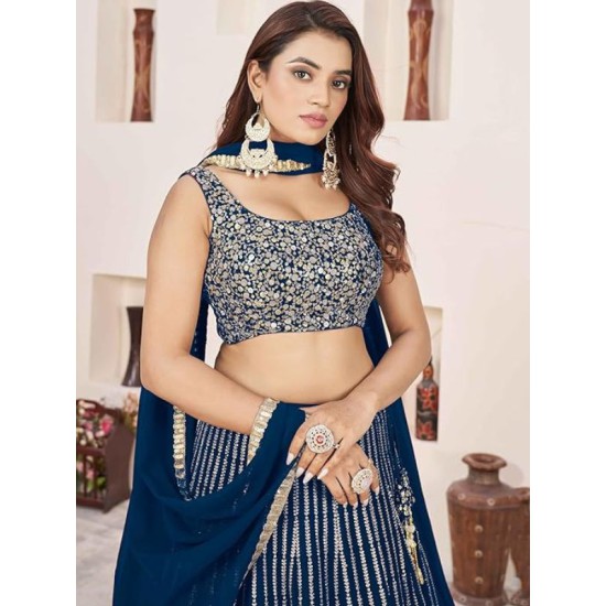 Dark Blue Sequins Designer Wedding Lehenga Choli Readymade