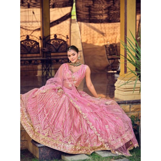 Designer Ribbon Heavy Embroidery Net Lehenga Choli Readymade