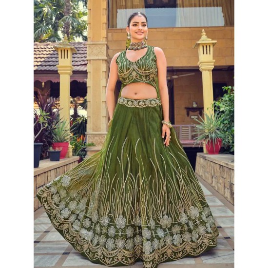 Designer Ribbon Heavy Embroidery Net Lehenga Choli Readymade