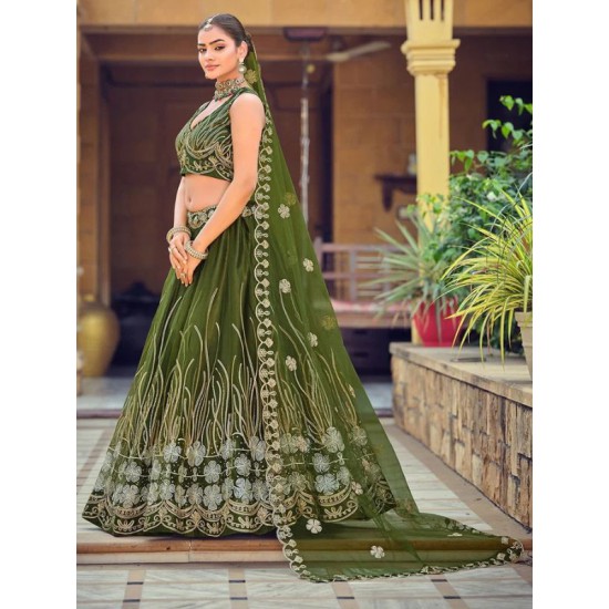 Designer Ribbon Heavy Embroidery Net Lehenga Choli Readymade