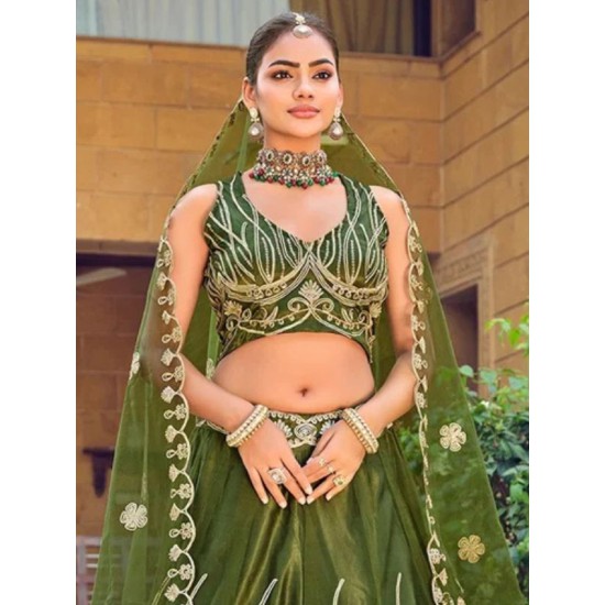 Designer Ribbon Heavy Embroidery Net Lehenga Choli Readymade