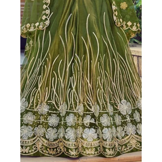 Designer Ribbon Heavy Embroidery Net Lehenga Choli Readymade