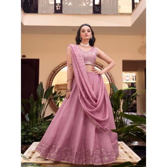 Fancy Designer Embroidered Peach Pink Lehenga Choli Readymade
