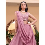 Fancy Designer Embroidered Peach Pink Lehenga Choli Readymade