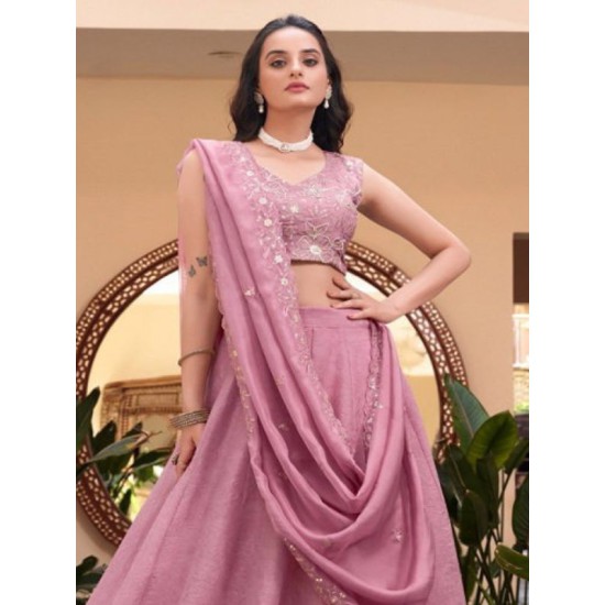Fancy Designer Embroidered Peach Pink Lehenga Choli Readymade