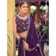 Georgette Floral Heavy Embroidery Beads Purple Lehenga Choli Readymade