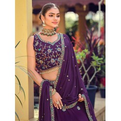 Georgette Floral Heavy Embroidery Beads Purple Lehenga Choli Readymade