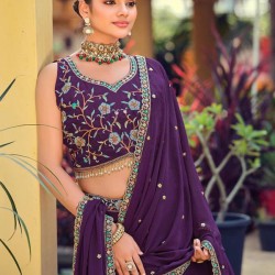 Georgette Floral Heavy Embroidery Beads Purple Lehenga Choli Readymade