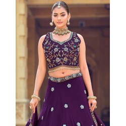 Georgette Floral Heavy Embroidery Beads Purple Lehenga Choli Readymade