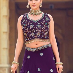Georgette Floral Heavy Embroidery Beads Purple Lehenga Choli Readymade