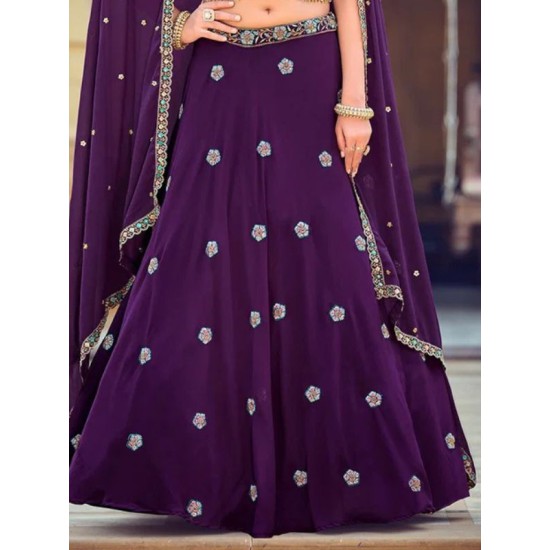 Georgette Floral Heavy Embroidery Beads Purple Lehenga Choli Readymade