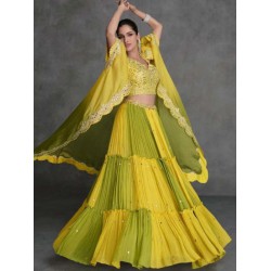 Heavy Georgette Floral Designer Yellow Green Lehenga Choli Readymade