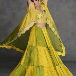 Heavy Georgette Floral Designer Yellow Green Lehenga Choli Readymade