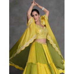 Heavy Georgette Floral Designer Yellow Green Lehenga Choli Readymade