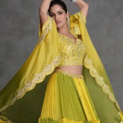 Heavy Georgette Floral Designer Yellow Green Lehenga Choli Readymade
