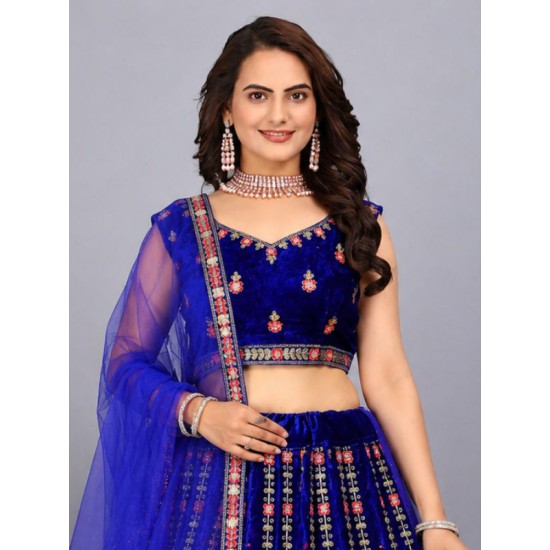 Latest Embroidery Wedding Velvet Dark Blue Lehenga choli Readymade