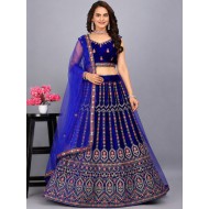 Latest Embroidery Wedding Velvet Dark Blue Lehenga choli Readymade