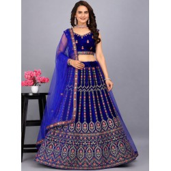 Latest Embroidery Wedding Velvet Dark Blue Lehenga choli Readymade