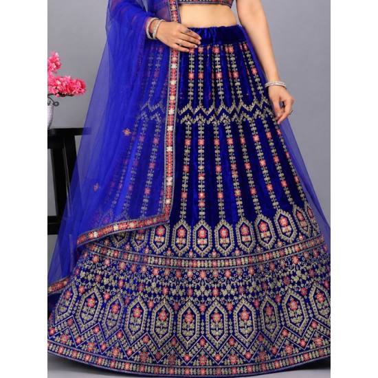 Latest Embroidery Wedding Velvet Dark Blue Lehenga choli Readymade