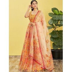 Orange Yellow Traditional Embroidery Style Sequins Partywear Lehenga Choli