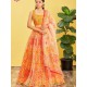 Orange Yellow Traditional Embroidery Style Sequins Partywear Lehenga Choli