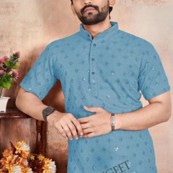 Rayon Chicken Sifli Sequence Designer Men Shorts Kurta