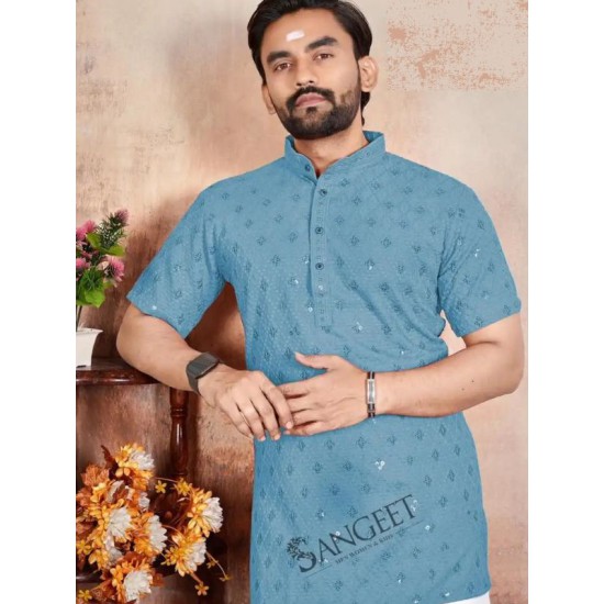 Rayon Chicken Sifli Sequence Designer Men Shorts Kurta