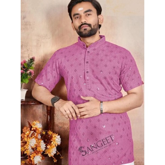 Rayon Chicken Sifli Sequence Designer Men Shorts Kurta