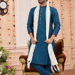 Traditional Wedding  Art Banarasi Silk Men's Kurta Pajama With Dupatta Set