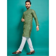 Soft Silk Thread Embroidery Men's Kurta with Pajama Set 2XL