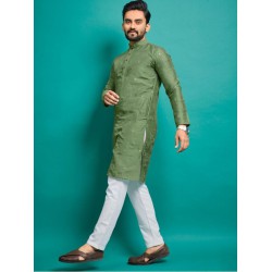 Soft Silk Thread Embroidery Men's Kurta with Pajama Set 2XL
