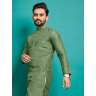 Soft Silk Thread Embroidery Men's Kurta with Pajama Set 2XL