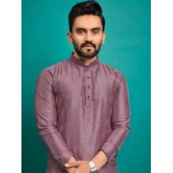 Soft Silk Thread Embroidery Men's Kurta with Pajama Set 3XL
