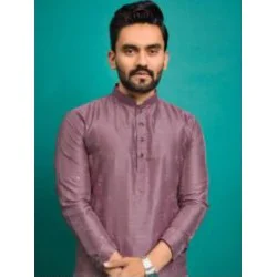 Soft Silk Thread Embroidery Men's Kurta with Pajama Set 3XL