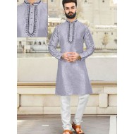 Soft Silk Embroidery Men's Kurta with Pajama Set 3XL