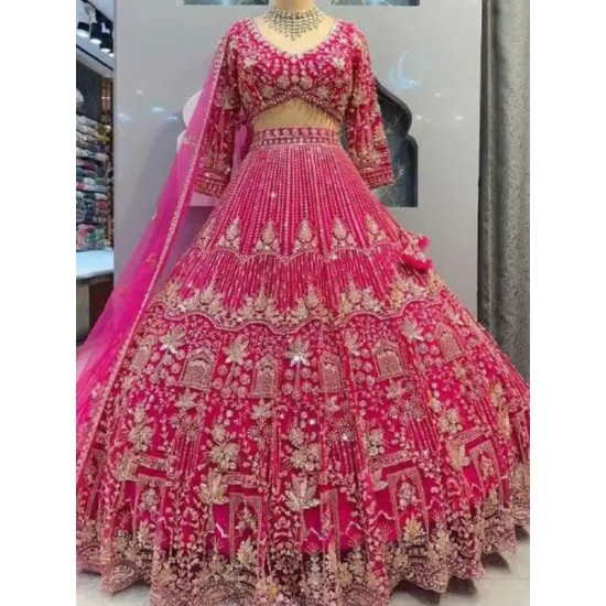 Hot Pink Heavy Designer Mirror Stone Work Wedding Lehenga Choli Readymade Hot Pink Heavy Designer Mirror Stone Work Wedding Lehenga Choli Readymade
