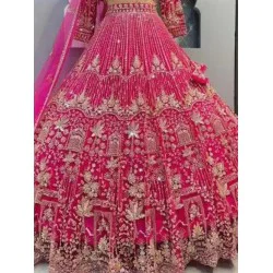 Hot Pink Heavy Designer Mirror Stone Work Wedding Lehenga Choli Readymade