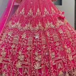 Hot Pink Heavy Designer Mirror Stone Work Wedding Lehenga Choli Readymade