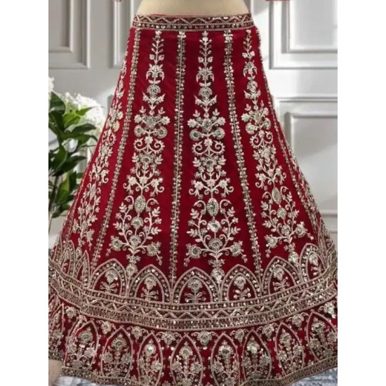 Red Floral Embroidery Heavy Net Lehenga Choli Readymade Red Floral Embroidery Heavy Net Lehenga Choli Readymade