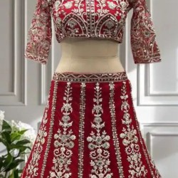 Red Floral Embroidery Heavy Net Lehenga Choli Readymade