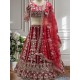 Red Floral Embroidery Heavy Net Lehenga Choli Readymade Red Floral Embroidery Heavy Net Lehenga Choli Readymade